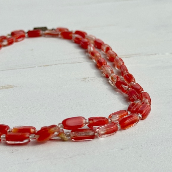 Vintage Red Givre Glass Elongated Beaded Necklace 30” Single Strand - Picture 9 of 16